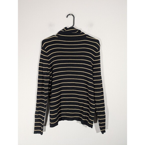 LAUREN Ralph Lauren Womens Black Gold Striped Knit Turtleneck Sz L Mature Preppy - Picture 2 of 7